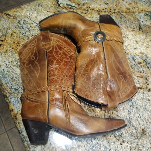 Oak Tree Farms 628 Women's Size 9.5 Brown Leather Cowboy Western Tassel Boots - Picture 5 of 12